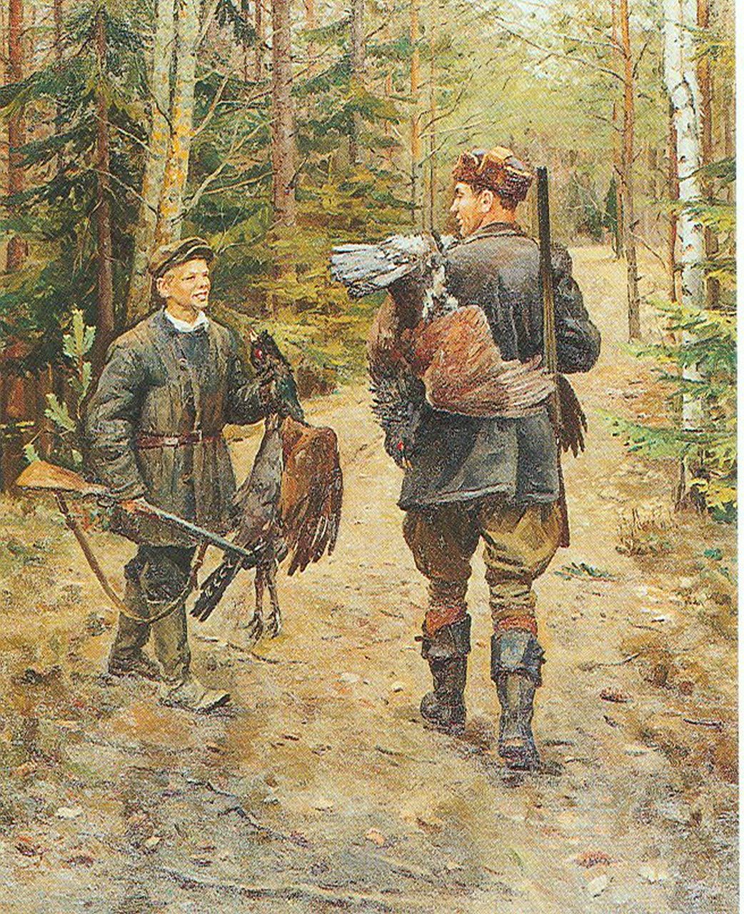 Sysoev N.A. | Nikolay Aleksandrovitch Sysoev, Terug van fazantenjacht, olieverf op doek 124,0 x 100,0 cm, gesigneerd verso en gedateerd 1955 Sysoev N.A. | Nikolay Aleksandrovitch Sysoev, Terug van fazantenjacht, olieverf op doek 124,0 x 100,0 cm, gesigneerd verso en gedateerd 1955