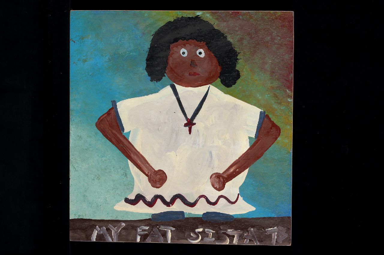 Brown T. | Timothy 'Tim' Brown | Schilderijen te koop aangeboden | My fat sista, acryl op paneel 42,7 x 40,3 cm, gesigneerd rechtsonder met initialen en ca 1995 Brown T. | Timothy 'Tim' Brown | Schilderijen te koop aangeboden | My fat sista, acryl op paneel 42,7 x 40,3 cm, gesigneerd rechtsonder met initialen en ca 1995