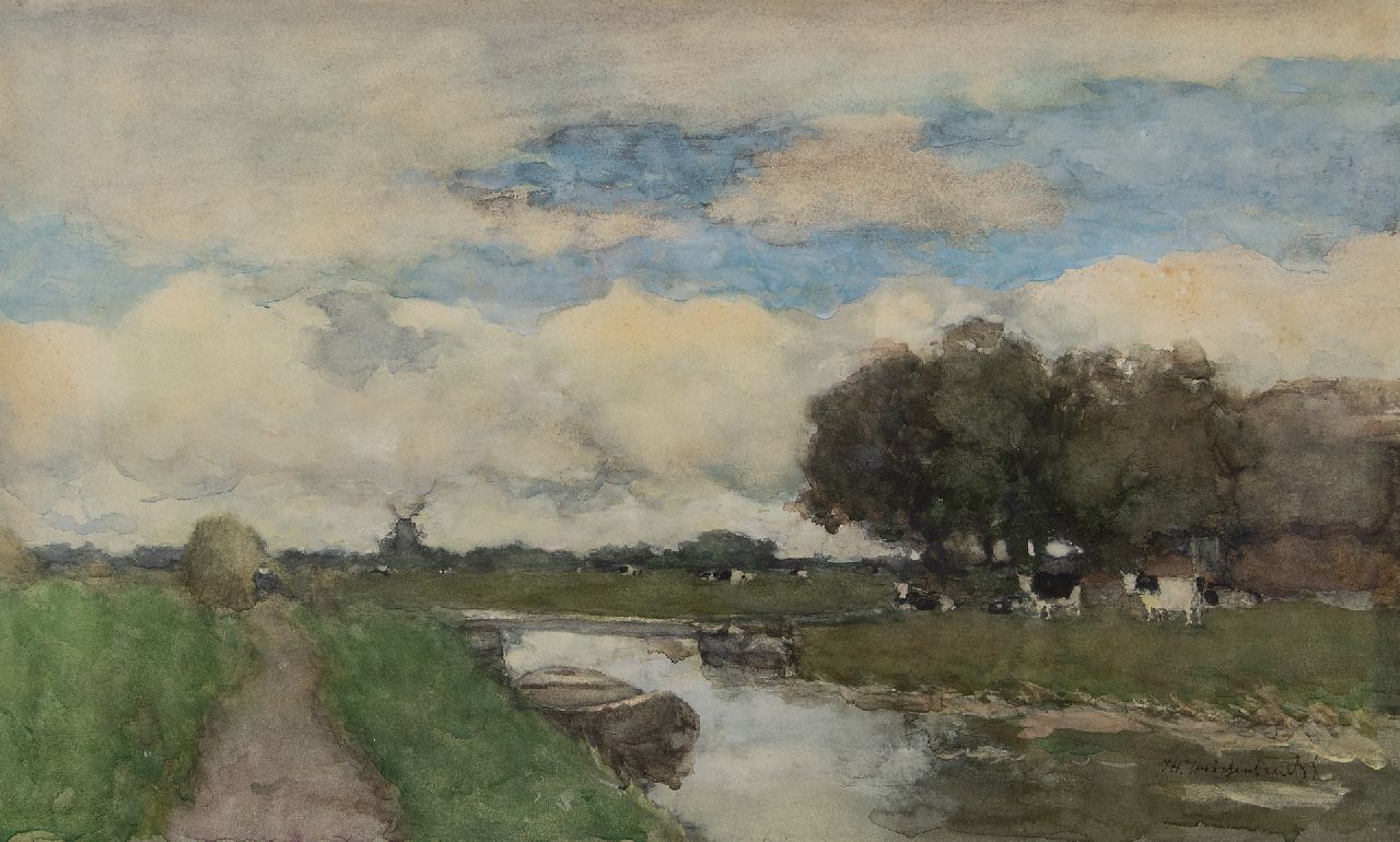 Weissenbruch H.J. | Hendrik Johannes 'J.H.' Weissenbruch | Aquarellen en tekeningen te koop aangeboden | Koeien in polderlandschap, aquarel op papier 38,0 x 61,5 cm, gesigneerd rechtsonder Weissenbruch H.J. | Hendrik Johannes 'J.H.' Weissenbruch | Aquarellen en tekeningen te koop aangeboden | Koeien in polderlandschap, aquarel op papier 38,0 x 61,5 cm, gesigneerd rechtsonder