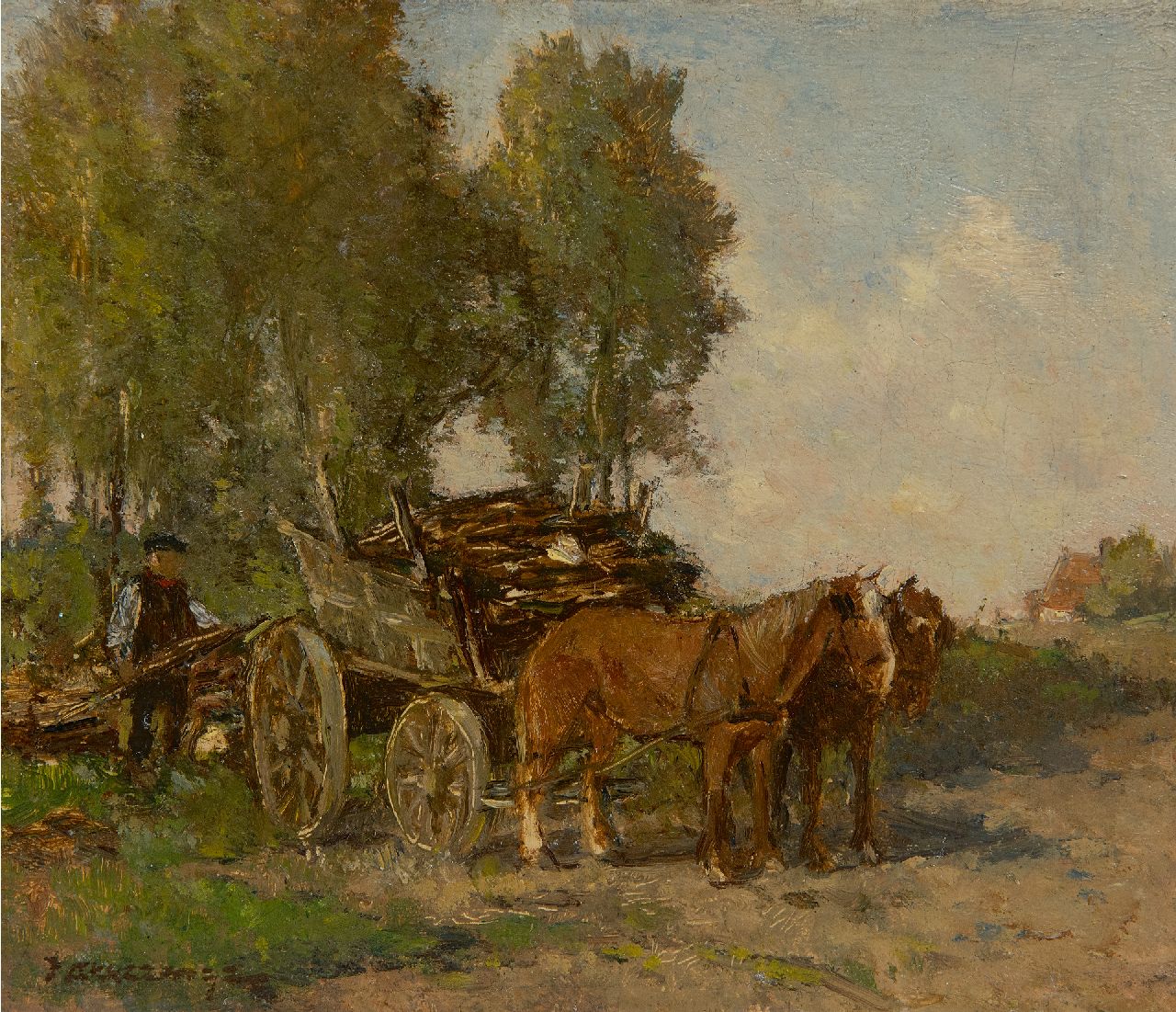 Akkeringa J.E.H. | 'Johannes Evert' Hendrik Akkeringa, Houtsprokkelen, olieverf op paneel 14,6 x 17,1 cm, gesigneerd linksonder Akkeringa J.E.H. | 'Johannes Evert' Hendrik Akkeringa, Houtsprokkelen, olieverf op paneel 14,6 x 17,1 cm, gesigneerd linksonder