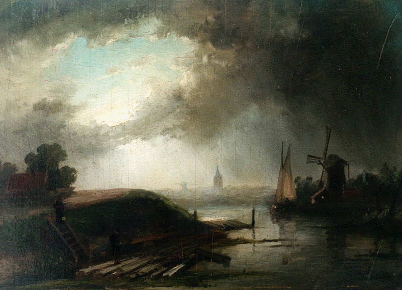 Leickert C.H.J. | 'Charles' Henri Joseph Leickert, Avondstemming, olieverf op paneel 21,7 x 29,0 cm, gesigneerd rechtsonder Leickert C.H.J. | 'Charles' Henri Joseph Leickert, Avondstemming, olieverf op paneel 21,7 x 29,0 cm, gesigneerd rechtsonder