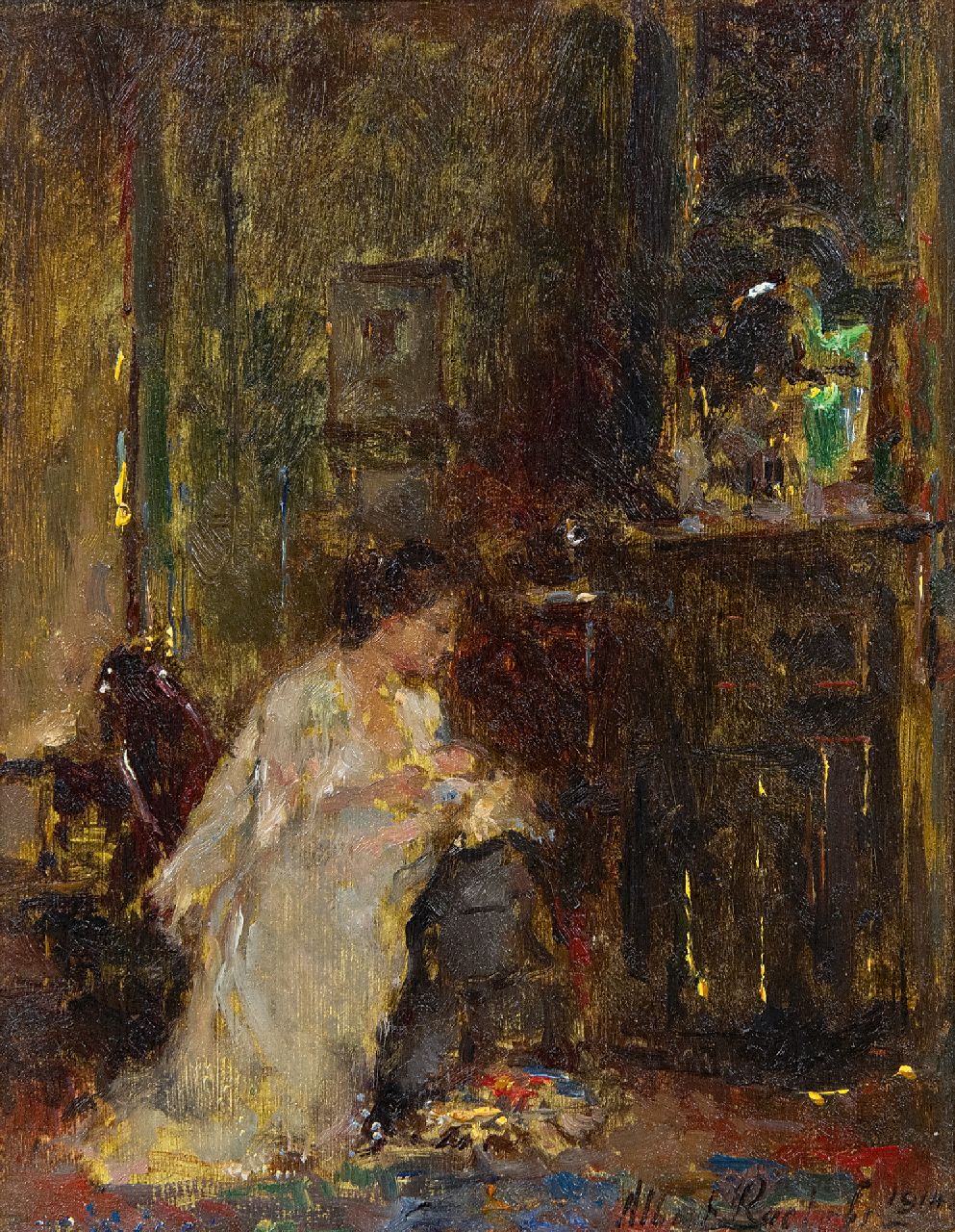 Roelofs O.W.A. | Otto Willem Albertus 'Albert' Roelofs, Moederweelde, olieverf op paneel 17,8 x 13,8 cm, gesigneerd rechtsonder en gedateerd 1914 Roelofs O.W.A. | Otto Willem Albertus 'Albert' Roelofs, Moederweelde, olieverf op paneel 17,8 x 13,8 cm, gesigneerd rechtsonder en gedateerd 1914