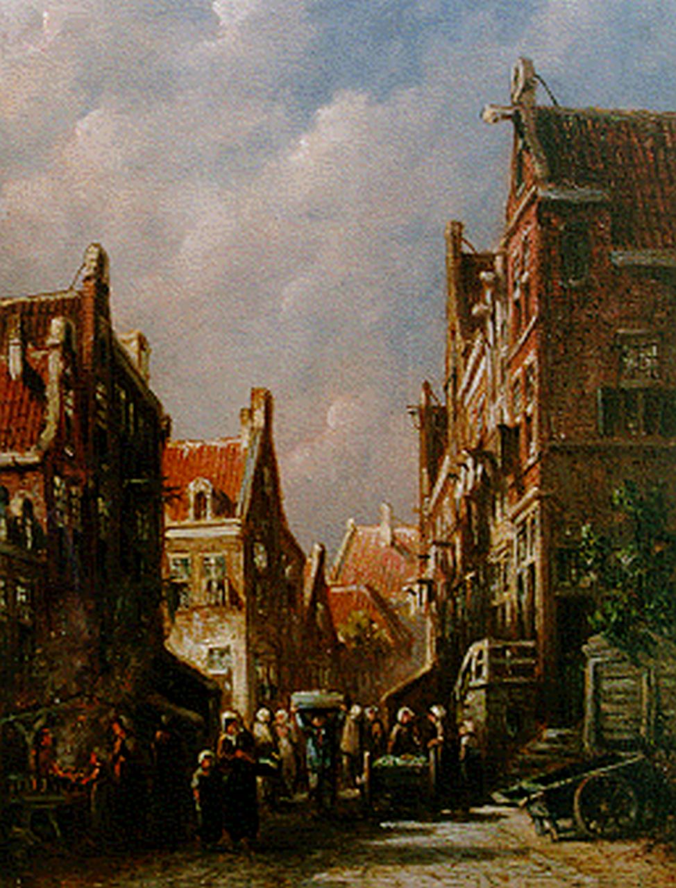 Vertin P.G. | Petrus Gerardus Vertin, Markt in zomers straatje, olieverf op paneel 19,4 x 14,9 cm, gesigneerd linksonder Vertin P.G. | Petrus Gerardus Vertin, Markt in zomers straatje, olieverf op paneel 19,4 x 14,9 cm, gesigneerd linksonder