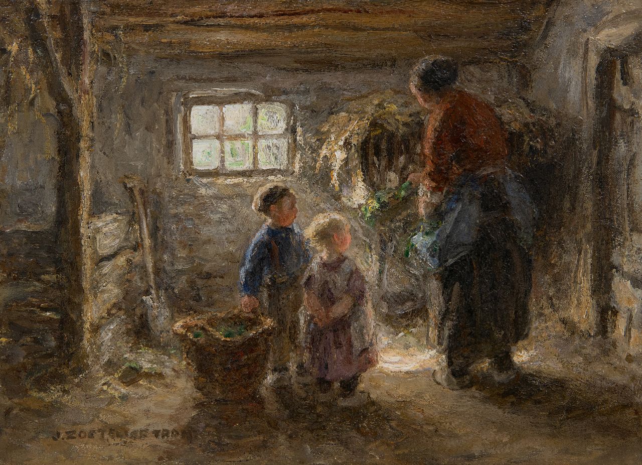 Zoetelief Tromp J. | Johannes 'Jan' Zoetelief Tromp, Samen konijntje voeren, olieverf op doek 25,7 x 34,0 cm, gesigneerd linksonder Zoetelief Tromp J. | Johannes 'Jan' Zoetelief Tromp, Samen konijntje voeren, olieverf op doek 25,7 x 34,0 cm, gesigneerd linksonder