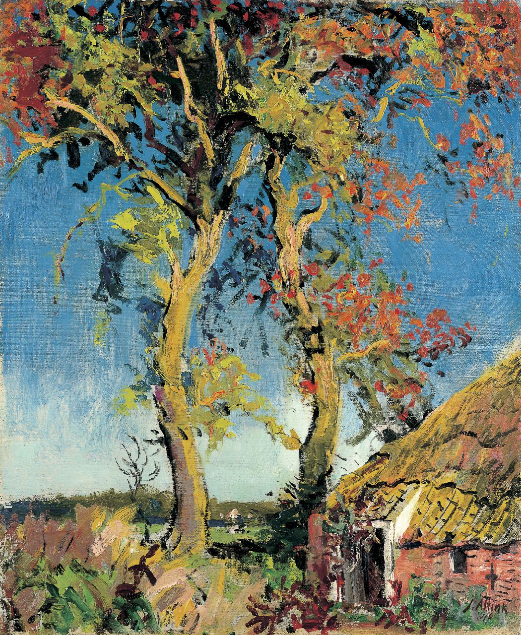 Altink J. | Jan Altink, Boerderij bij hoge bomen, olieverf op doek 60,6 x 50,2 cm, gesigneerd rechtsonder en gedateerd '46 Altink J. | Jan Altink, Boerderij bij hoge bomen, olieverf op doek 60,6 x 50,2 cm, gesigneerd rechtsonder en gedateerd '46