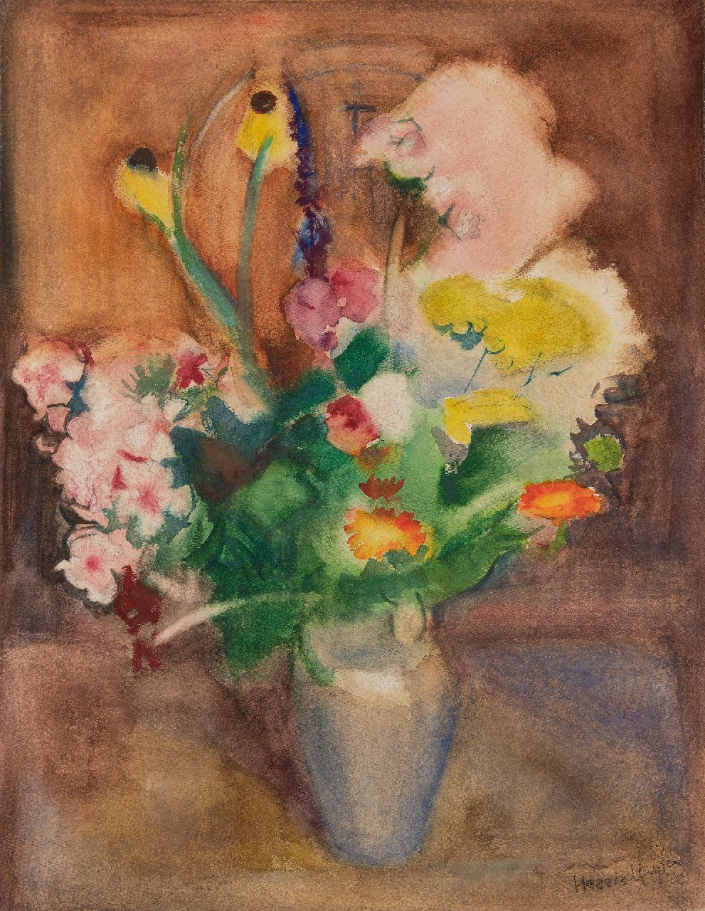 Kuijten H.J.  | Henricus Johannes 'Harrie' Kuijten | Aquarellen en tekeningen te koop aangeboden | Zomerbloemen, aquarel op papier 55,5 x 42,4 cm, gesigneerd rechtsonder