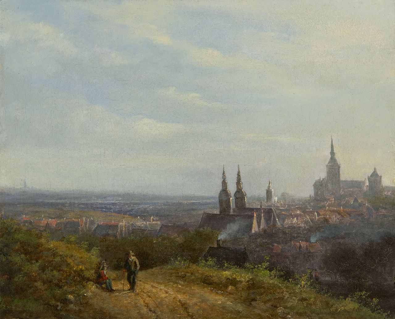 Biester A. | Anthony Biester | Schilderijen te koop aangeboden | Panoramisch gezicht op Kleef met in de verte de ateliertoren van B.C.Koekkoek met het beeld Pallas Athene, olieverf op doek 25,9 x 31,9 cm Biester A. | Anthony Biester | Schilderijen te koop aangeboden | Panoramisch gezicht op Kleef met in de verte de ateliertoren van B.C.Koekkoek met het beeld Pallas Athene, olieverf op doek 25,9 x 31,9 cm