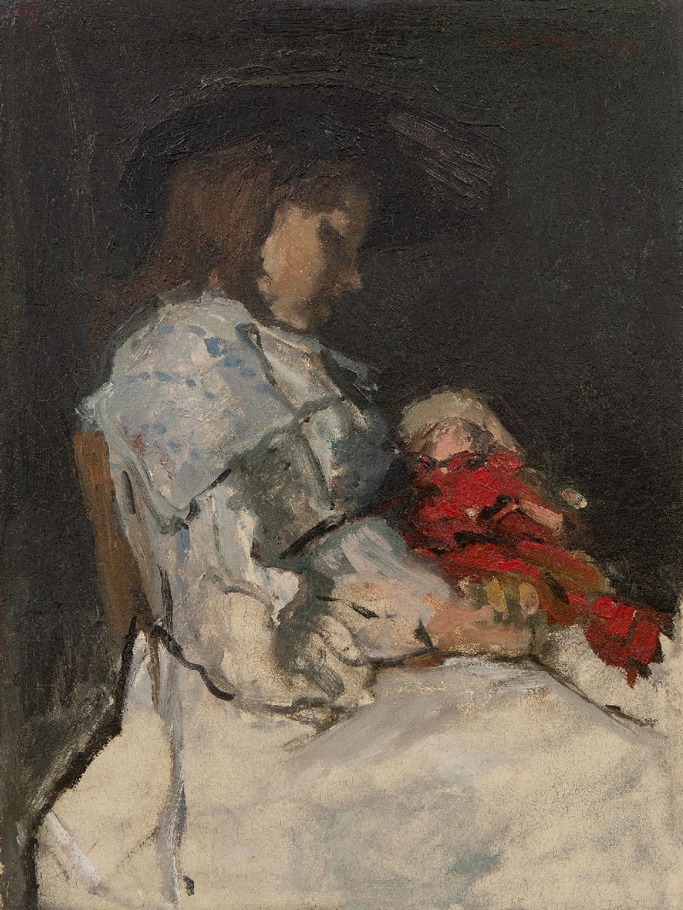 Ritsema J.J.  | Jacoba Johanna 'Coba' Ritsema, Meisje met pop, olieverf op doek op schildersboard 40,7 x 30,3 cm, gesigneerd linksboven met initialen en rechtsboven voluit
