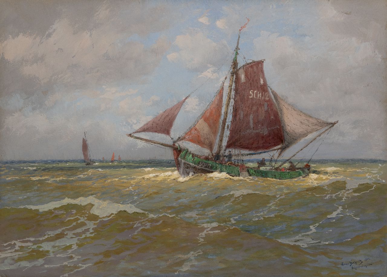 Bohrdt H.  | Hans Bohrdt | Aquarellen en tekeningen te koop aangeboden | Uitvarende 'Scheveningen 12', krijt en gouache op board 49,6 x 69,4 cm, gesigneerd rechtsonder en gedateerd 1926