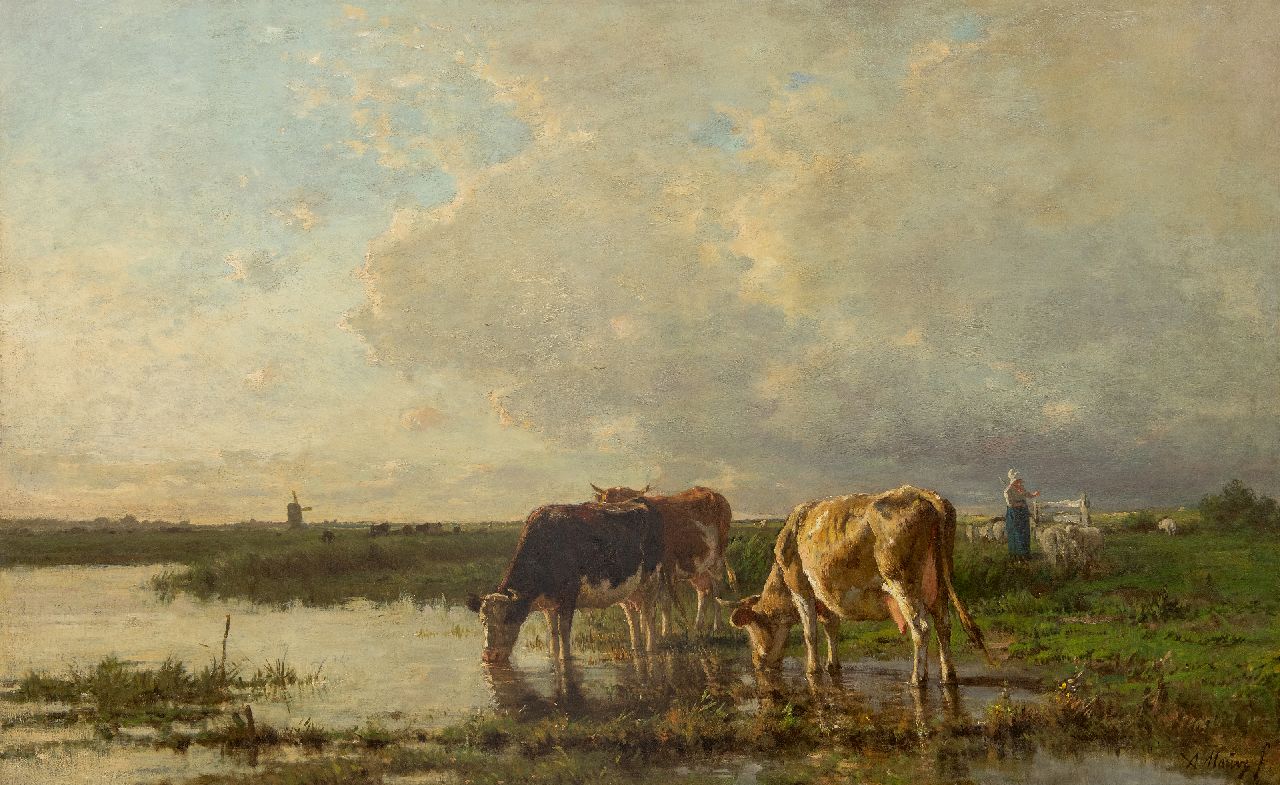 Mauve A. | Anthonij 'Anton' Mauve, Drinkend vee bij de rivier, olieverf op doek 84,8 x 134,8 cm, gesigneerd rechtsonder en 1868-1870 Mauve A. | Anthonij 'Anton' Mauve, Drinkend vee bij de rivier, olieverf op doek 84,8 x 134,8 cm, gesigneerd rechtsonder en 1868-1870