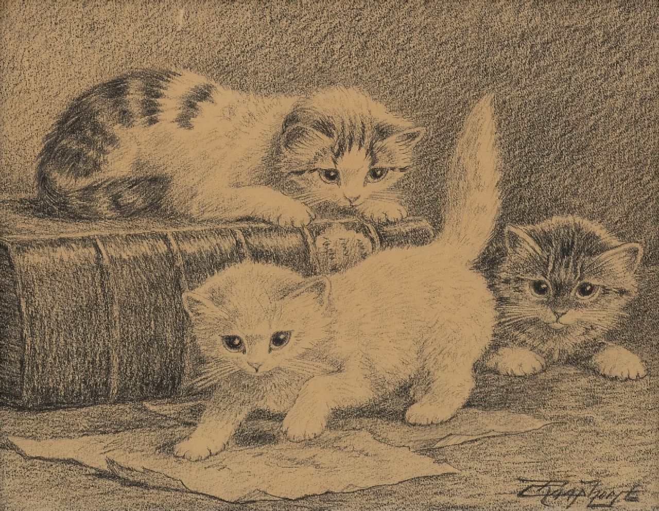 Raaphorst C. | Cornelis Raaphorst | Aquarellen en tekeningen te koop aangeboden | Drie spelende jonge katjes, houtskool op papier 23,8 x 29,1 cm, gesigneerd rechtsonder Raaphorst C. | Cornelis Raaphorst | Aquarellen en tekeningen te koop aangeboden | Drie spelende jonge katjes, houtskool op papier 23,8 x 29,1 cm, gesigneerd rechtsonder