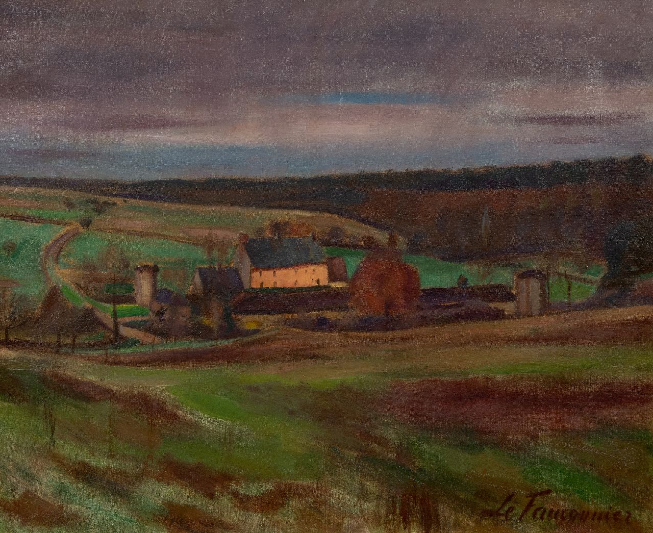 Henri Le Fauconnier | Landschap Grosrouvres, Frankrijk, olieverf op doek, 60,1 x 73,4 cm, gesigneerd r.o. en verso en verso gedateerd 1939