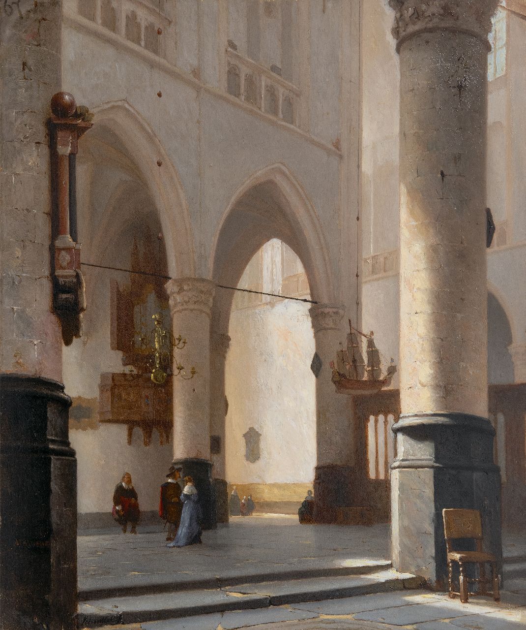 Schenkel J.J.  | Jan Jacob Schenkel, Interieur van de Grote Kerk te Alkmaar, olieverf op paneel 60,0 x 50,8 cm, gesigneerd linksonder (tweemaal) en gedateerd '67