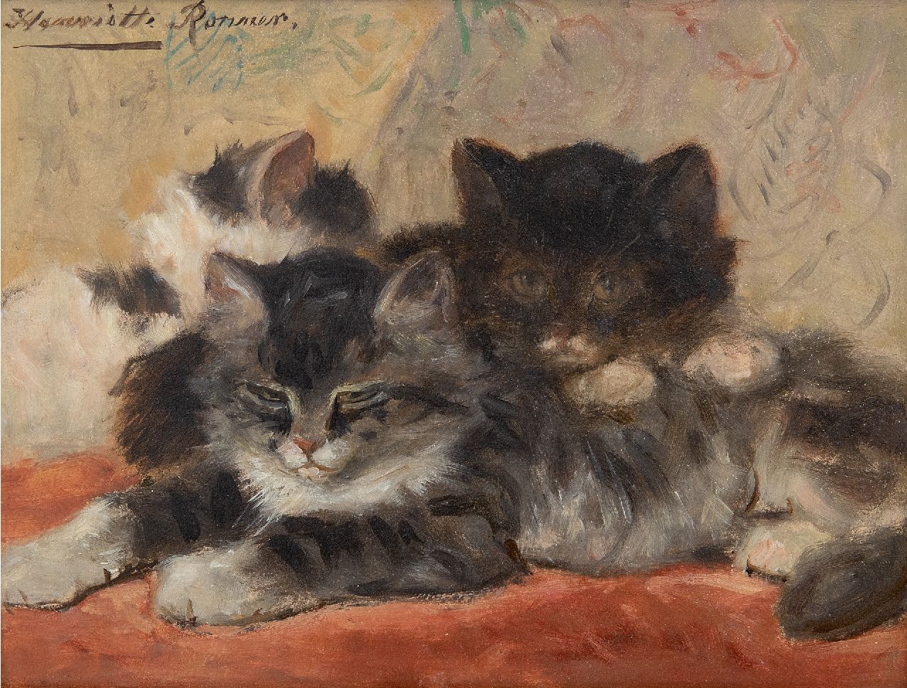Ronner-Knip H. | Henriette Ronner-Knip, Soezende katjes, olieverf op paneel 19,0 x 24,5 cm, gesigneerd linksboven Ronner-Knip H. | Henriette Ronner-Knip, Soezende katjes, olieverf op paneel 19,0 x 24,5 cm, gesigneerd linksboven