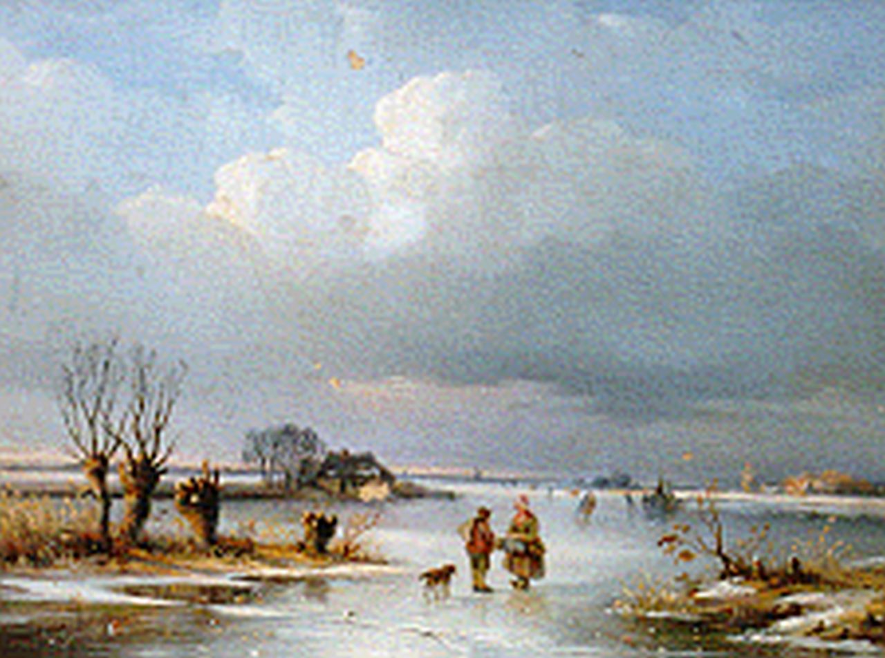 Wijngaerdt A.J. van | Anthonie Jacobus van Wijngaerdt, Winterlandschap met schaatsers, olieverf op paneel 22,2 x 28,3 cm, gesigneerd linksonder en gedateerd 1844 Wijngaerdt A.J. van | Anthonie Jacobus van Wijngaerdt, Winterlandschap met schaatsers, olieverf op paneel 22,2 x 28,3 cm, gesigneerd linksonder en gedateerd 1844