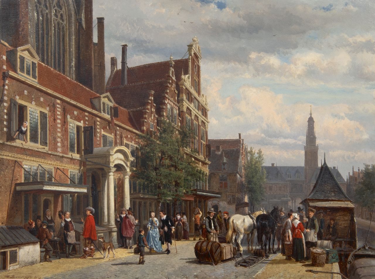 Springer C. | Cornelis Springer, Gezicht op de Nieuwezijds Kapel gezien vanaf het Rokin, Amsterdam, olieverf op paneel 48,8 x 65,4 cm, gesigneerd linksonder en gedateerd 1879 Springer C. | Cornelis Springer, Gezicht op de Nieuwezijds Kapel gezien vanaf het Rokin, Amsterdam, olieverf op paneel 48,8 x 65,4 cm, gesigneerd linksonder en gedateerd 1879