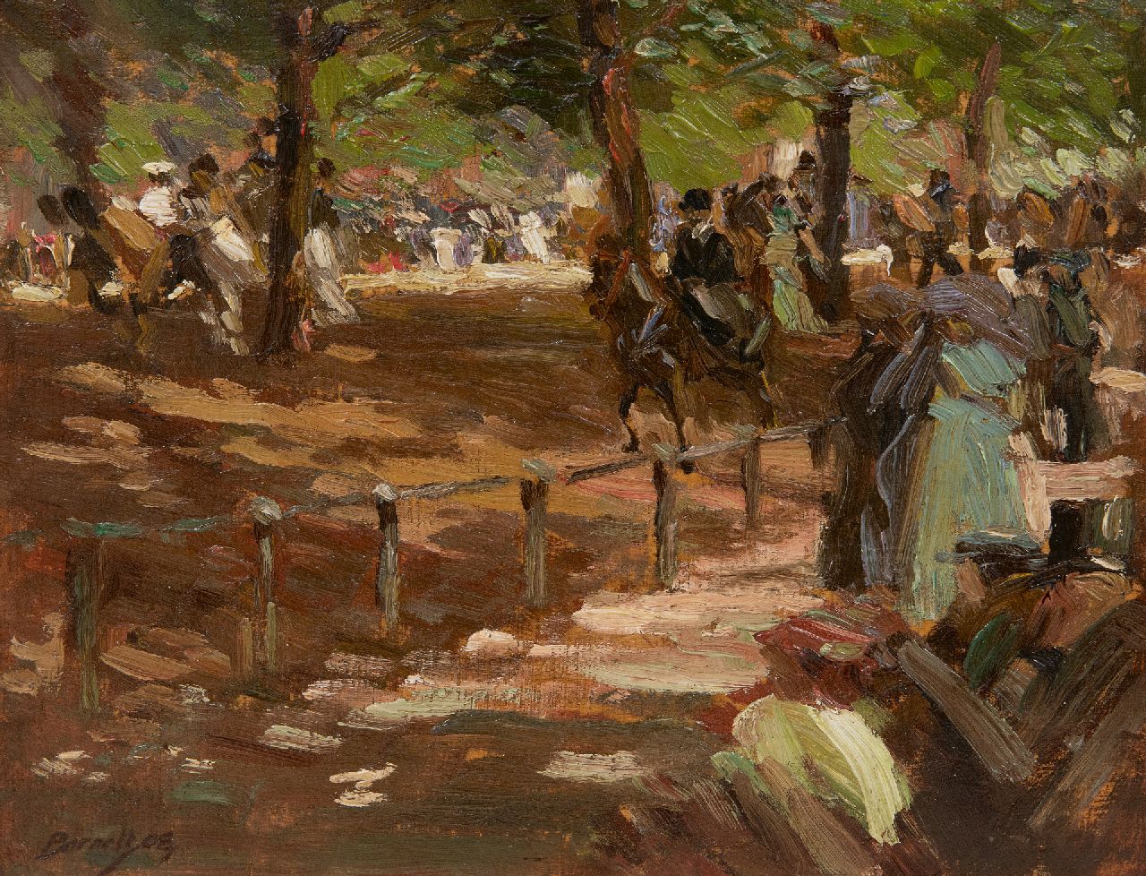 Barnett W.D. | Walter Durac Barnett, Rotten Row in Hyde Park, Londen, olieverf op paneel 18,7 x 23,9 cm, gesigneerd linksonder en gedateerd '08 Barnett W.D. | Walter Durac Barnett, Rotten Row in Hyde Park, Londen, olieverf op paneel 18,7 x 23,9 cm, gesigneerd linksonder en gedateerd '08