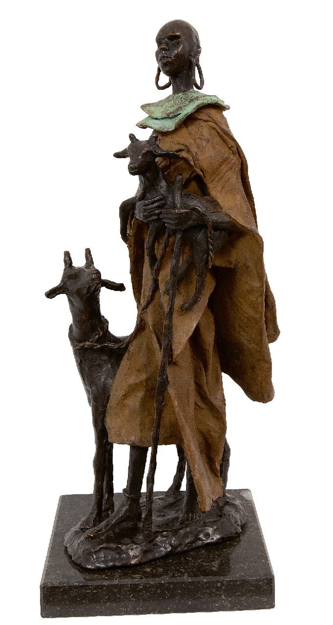 Marianne Houtkamp | Geitenhoedster, brons, 42,0 x 17,0 cm, gesigneerd op basis