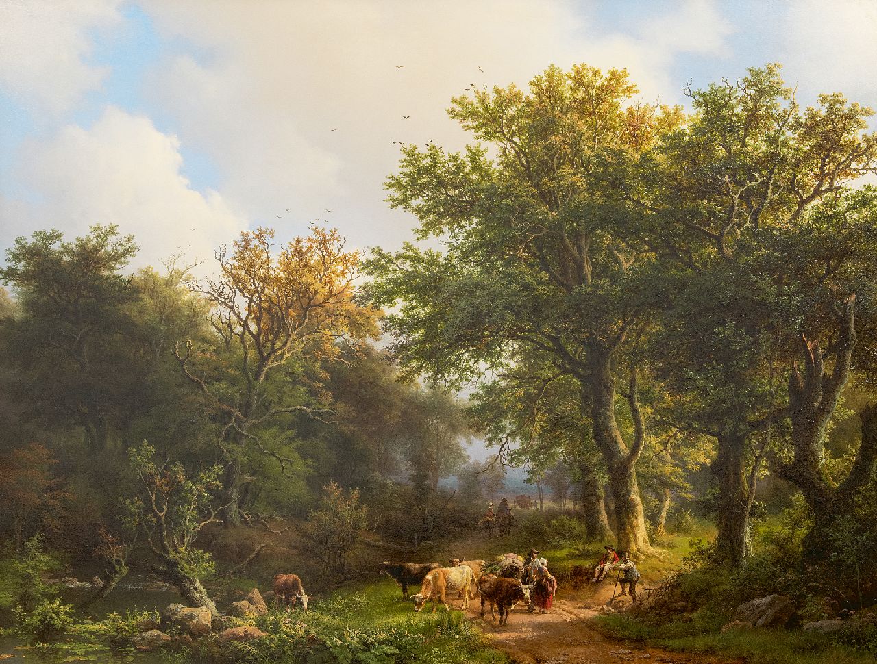 Koekkoek B.C. | Barend Cornelis Koekkoek, Zomers bosgezicht met vee en figuren, olieverf op paneel 69,1 x 90,2 cm, gesigneerd rechtsonder en gedateerd 1853 Koekkoek B.C. | Barend Cornelis Koekkoek, Zomers bosgezicht met vee en figuren, olieverf op paneel 69,1 x 90,2 cm, gesigneerd rechtsonder en gedateerd 1853