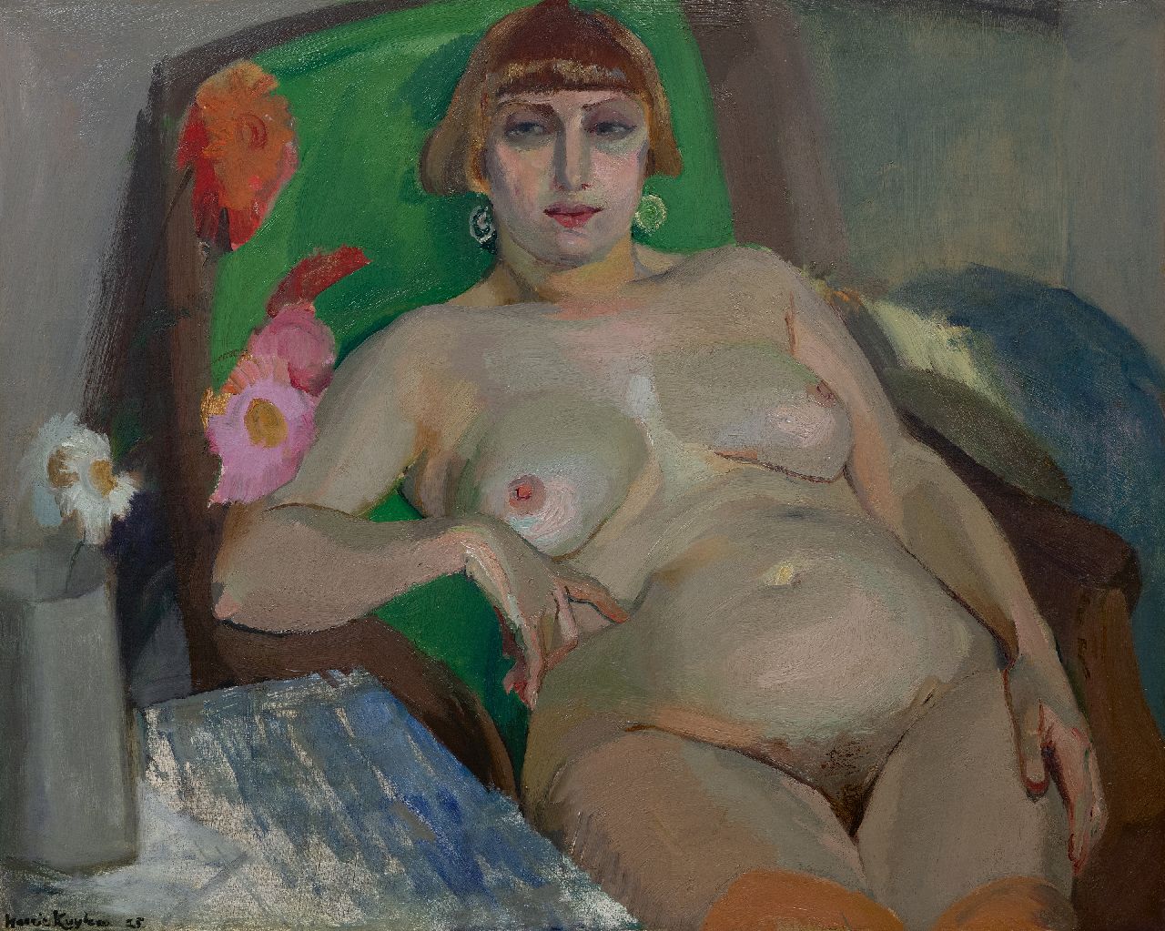 Kuijten H.J.  | Henricus Johannes 'Harrie' Kuijten, Vrouwelijk naakt, olieverf op doek 66,2 x 81,0 cm, gesigneerd linksonder en gedateerd '25