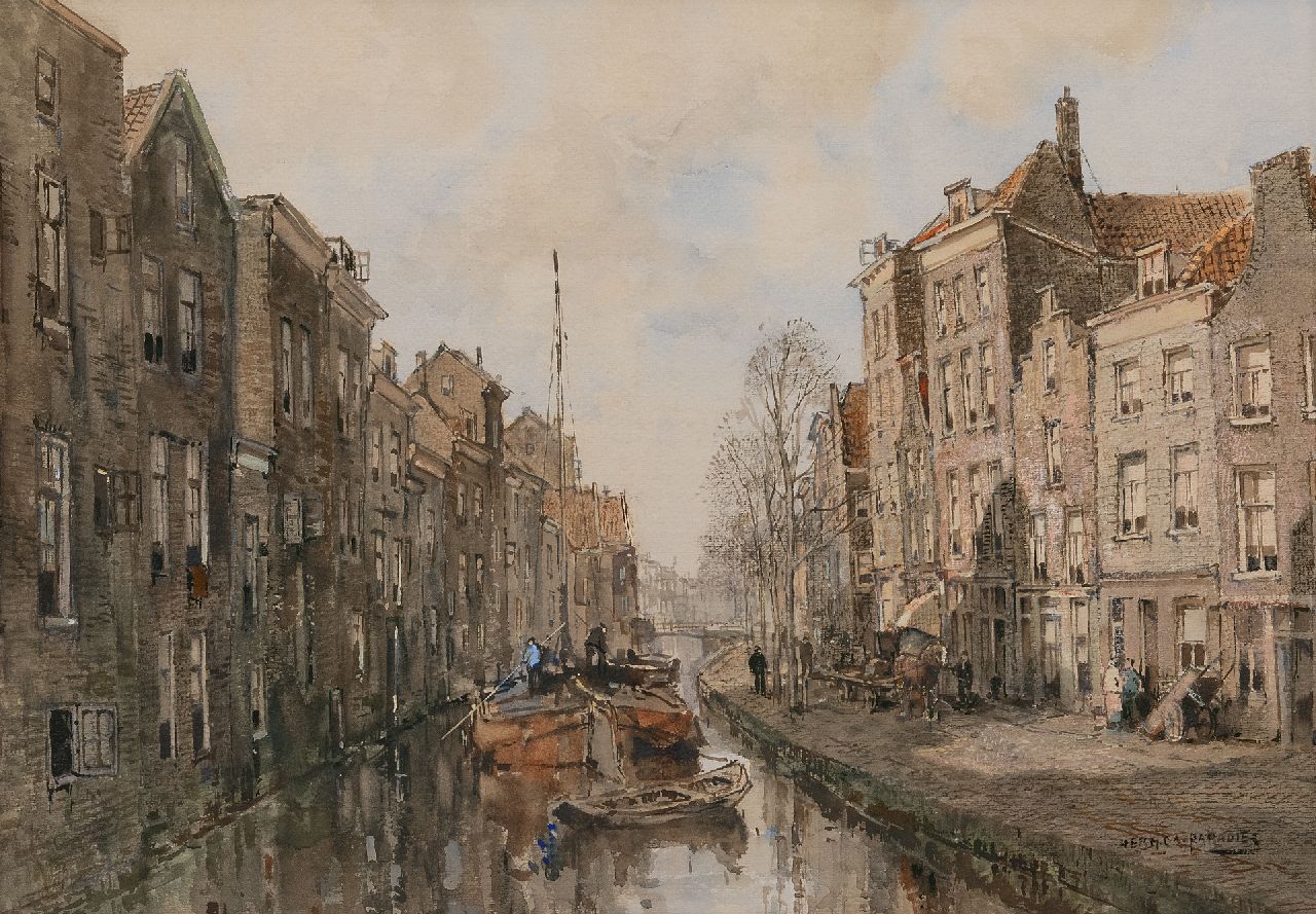 Paradies H.C.A. | Herman Cornelis Adolf Paradies | Aquarellen en tekeningen te koop aangeboden | Gezicht op het Schie te Schiedam, aquarel op papier 49,3 x 69,8 cm, gesigneerd rechtsonder Paradies H.C.A. | Herman Cornelis Adolf Paradies | Aquarellen en tekeningen te koop aangeboden | Gezicht op het Schie te Schiedam, aquarel op papier 49,3 x 69,8 cm, gesigneerd rechtsonder