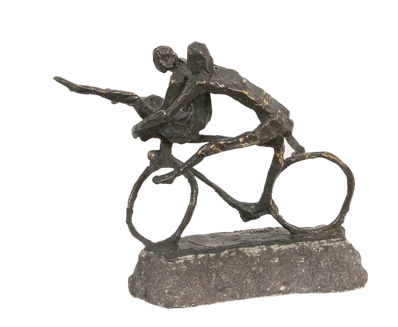 Bakker W.F.  | Willem Frederik 'Jits' Bakker | Beelden en objecten te koop aangeboden | Spelende kinderen op een fiets, brons 20,0 x 21,0 cm, gesigneerd op basis