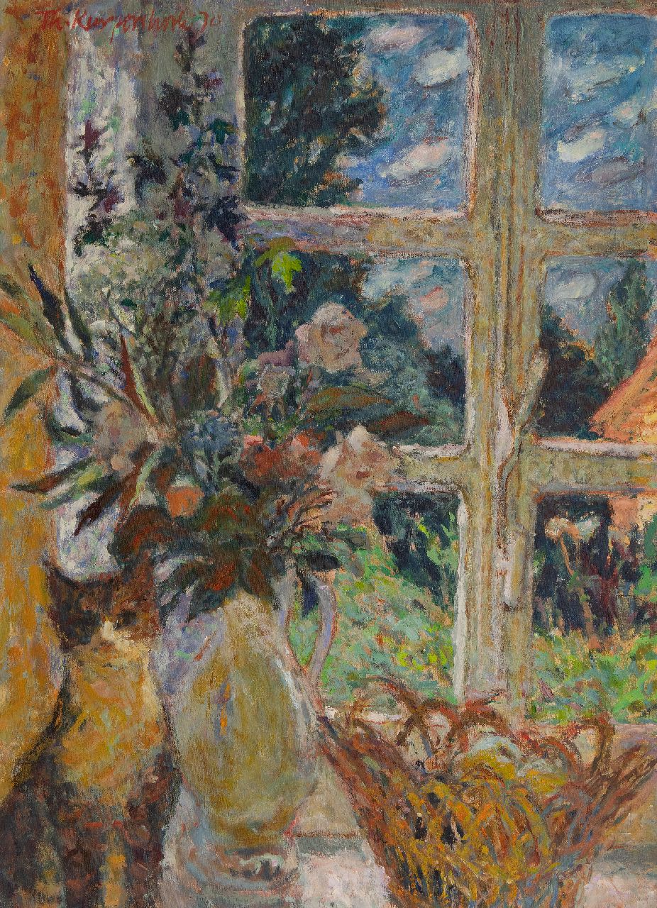 Theo Kurpershoek | Bloemstilleven in de vensterbank, olieverf op doek, 77,8 x 56,3 cm, gesigneerd l.b. en gedateerd '70