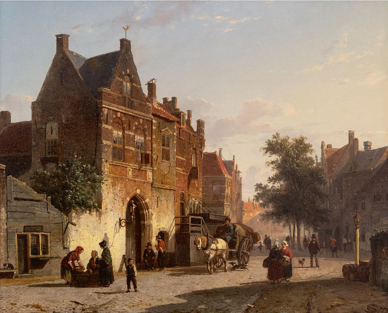 Springer C. | Cornelis Springer, Hollands stadsgezicht met marktplein, olieverf op paneel 34,2 x 42,3 cm, gesigneerd rechtsonder en gedateerd '52 Springer C. | Cornelis Springer, Hollands stadsgezicht met marktplein, olieverf op paneel 34,2 x 42,3 cm, gesigneerd rechtsonder en gedateerd '52