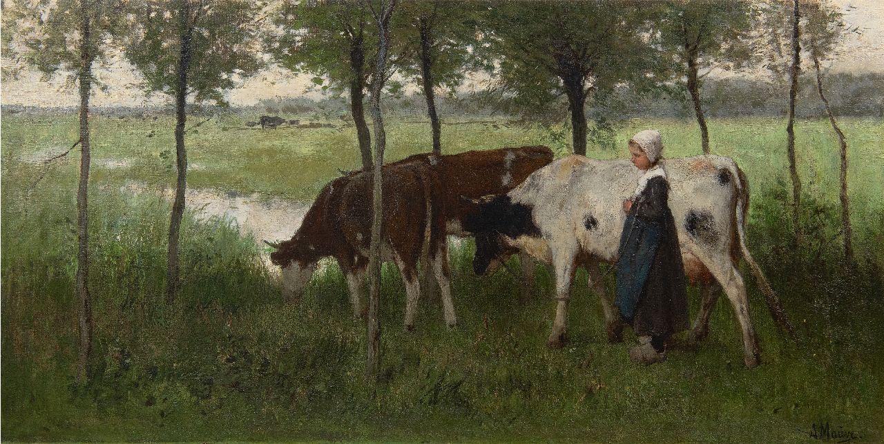 Mauve A.  | Anthonij 'Anton' Mauve | Schilderijen te koop aangeboden | De jonge koeienhoedster, olieverf op doek 35,4 x 69,8 cm, gesigneerd rechtsonder en te dateren ca. 1876