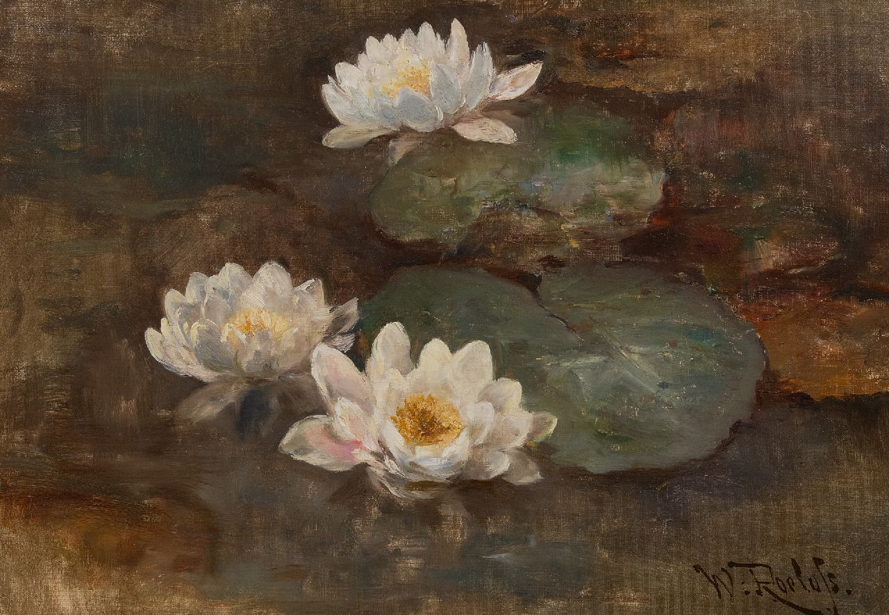 Roelofs W.  | Willem Roelofs | Schilderijen te koop aangeboden | Waterlelies, olieverf op doek 41,1 x 58,3 cm, gesigneerd rechtsonder