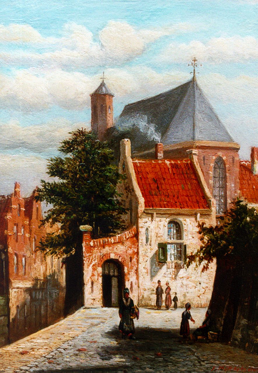 Mittertreiner J.J. | Johannes Jacobus Mittertreiner, Stadsgezicht met grachtje, olieverf op paneel 19,2 x 14,2 cm, gesigneerd rechtsonder Mittertreiner J.J. | Johannes Jacobus Mittertreiner, Stadsgezicht met grachtje, olieverf op paneel 19,2 x 14,2 cm, gesigneerd rechtsonder