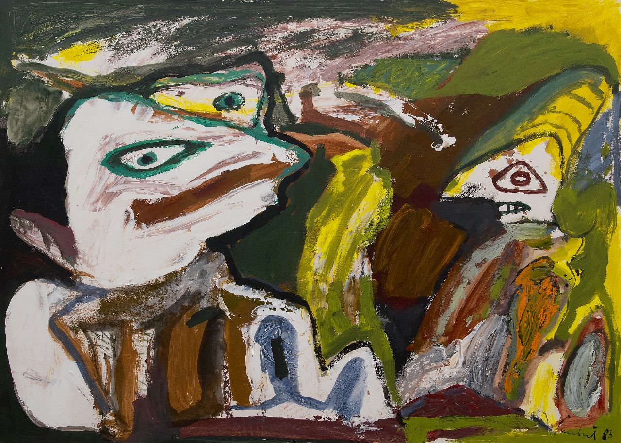 Lucebert (Lubertus Jacobus Swaanswijk) | Lucebert (Lubertus Jacobus Swaanswijk) | Aquarellen en tekeningen te koop aangeboden | Zonder titel (twee figuren), gouache op papier 78,3 x 109,7 cm, gesigneerd rechtsonder en gedateerd '86 Lucebert (Lubertus Jacobus Swaanswijk) | Lucebert (Lubertus Jacobus Swaanswijk) | Aquarellen en tekeningen te koop aangeboden | Zonder titel (twee figuren), gouache op papier 78,3 x 109,7 cm, gesigneerd rechtsonder en gedateerd '86