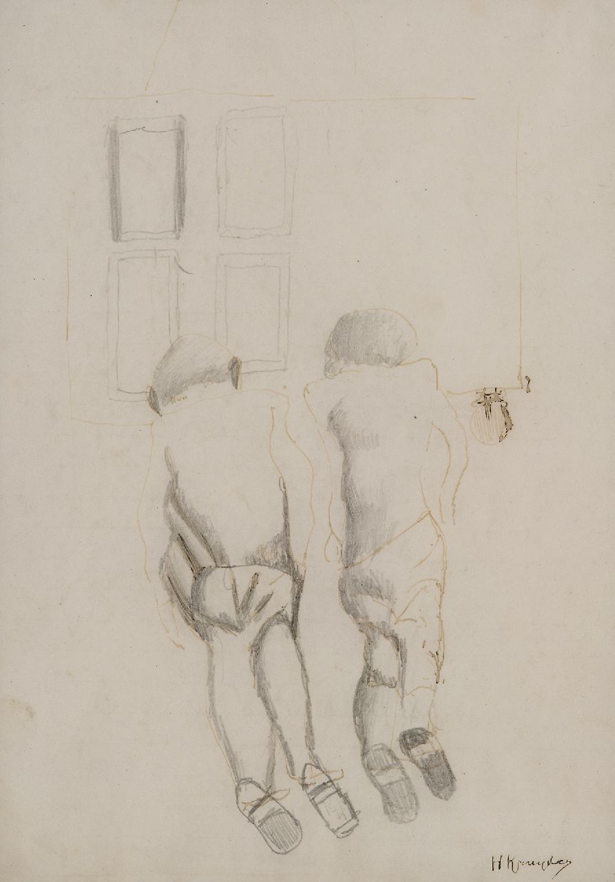 Kruyder H.J. | 'Herman' Justus Kruyder | Aquarellen en tekeningen te koop aangeboden | Twee figuren, potlood en inkt op papier 24,4 x 18,0 cm, gesigneerd rechtsonder en te dateren ca. 1929 Kruyder H.J. | 'Herman' Justus Kruyder | Aquarellen en tekeningen te koop aangeboden | Twee figuren, potlood en inkt op papier 24,4 x 18,0 cm, gesigneerd rechtsonder en te dateren ca. 1929