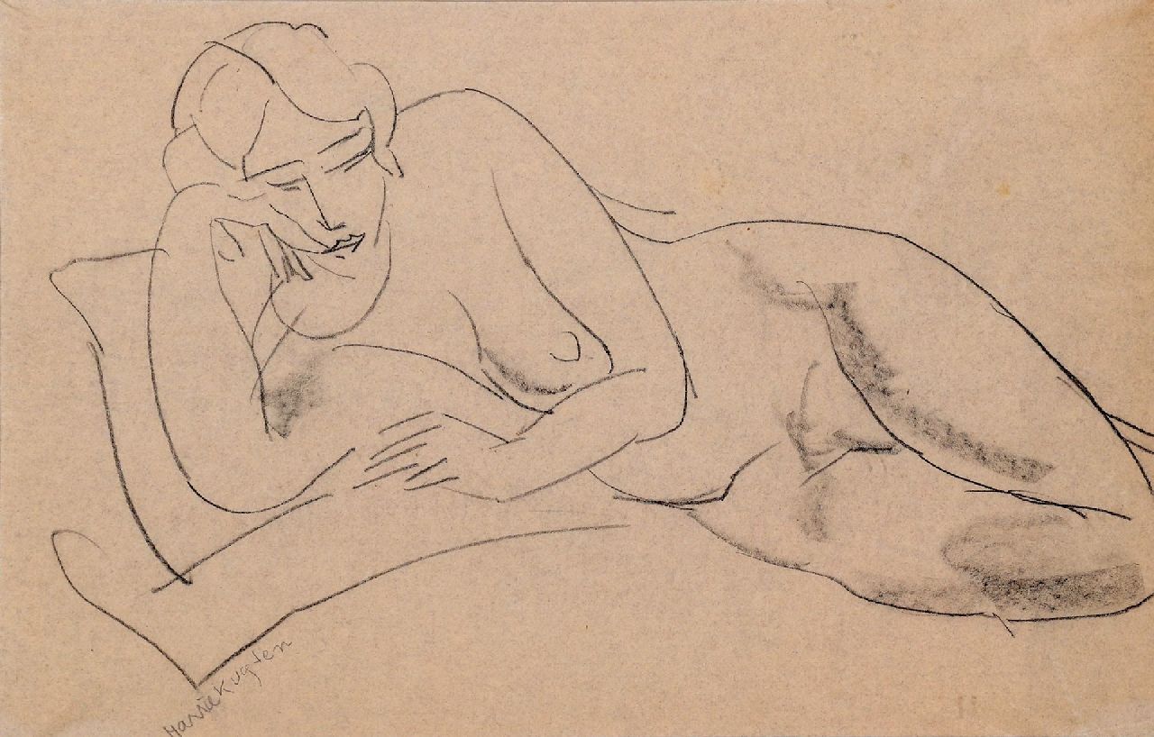 Kuijten H.J.  | Henricus Johannes 'Harrie' Kuijten, Liggend naakt, tekening op papier 56,0 x 36,0 cm, gesigneerd linksonder