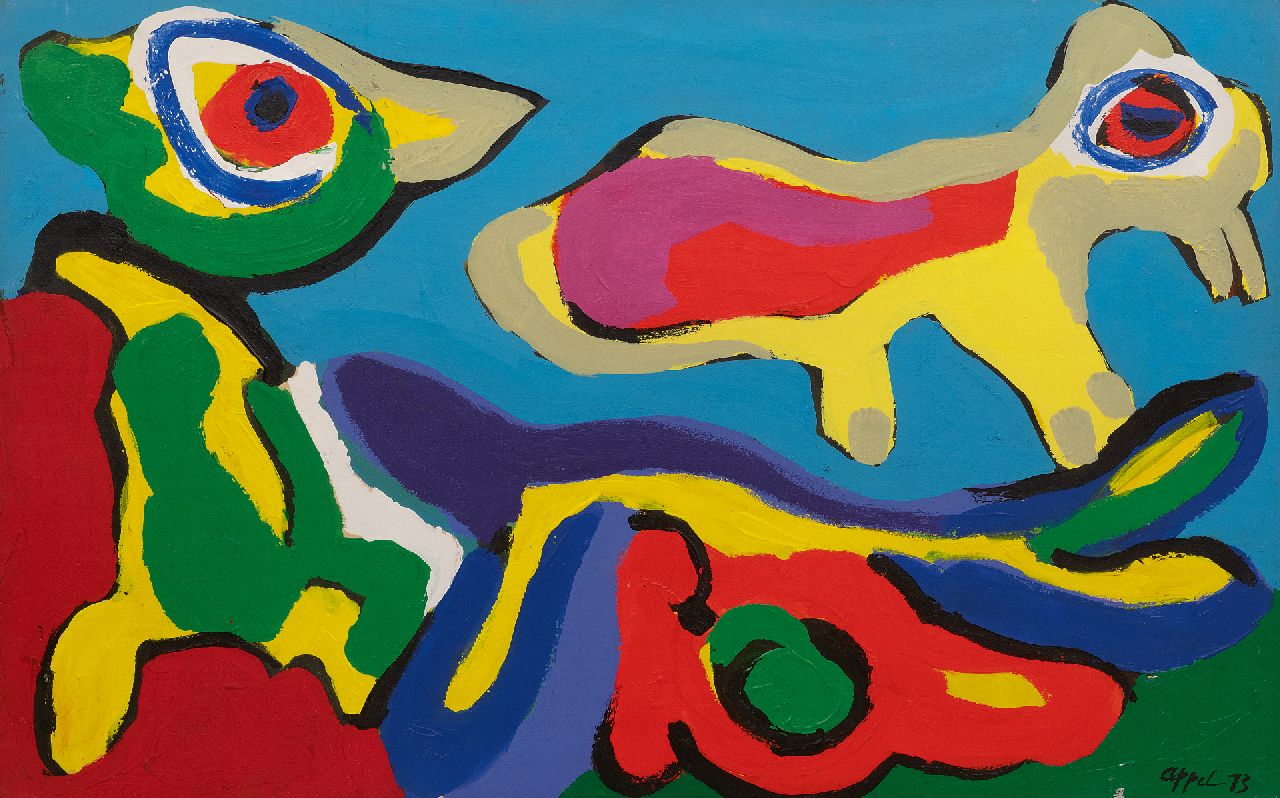 Appel C.K. | Christiaan 'Karel' Appel | Schilderijen te koop aangeboden | Birds, acryl op papier op doek 49,3 x 77,1 cm, gesigneerd rechtsonder en gedateerd '73 Appel C.K. | Christiaan 'Karel' Appel | Schilderijen te koop aangeboden | Birds, acryl op papier op doek 49,3 x 77,1 cm, gesigneerd rechtsonder en gedateerd '73