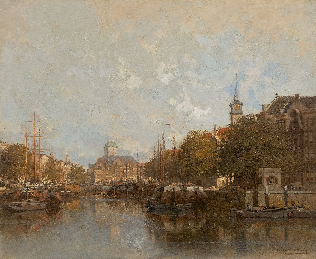 Klinkenberg J.C.K. | Johannes Christiaan Karel Klinkenberg | Schilderijen te koop aangeboden | De Leuvehaven te Rotterdam, met op de achtergrond de Steiger kerk en de vismarkt, olieverf op doek 39,1 x 47,1 cm, gesigneerd rechtsonder Klinkenberg J.C.K. | Johannes Christiaan Karel Klinkenberg | Schilderijen te koop aangeboden | De Leuvehaven te Rotterdam, met op de achtergrond de Steiger kerk en de vismarkt, olieverf op doek 39,1 x 47,1 cm, gesigneerd rechtsonder