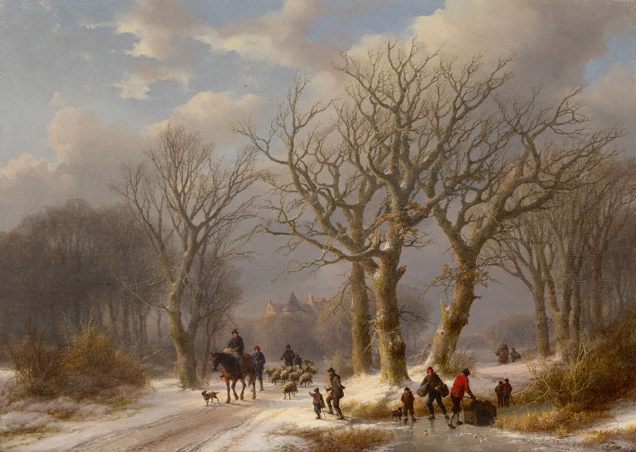 Johann Bernard Klombeck en Eugène Verboeckhoven | Terugkeer van de markt, olieverf op doek, 50,2 x 70,3 cm, gesigneerd r.o. door beide schilders en gedateerd 1872 Johann Bernard Klombeck en Eugène Verboeckhoven | Terugkeer van de markt, olieverf op doek, 50,2 x 70,3 cm, gesigneerd r.o. door beide schilders en gedateerd 1872