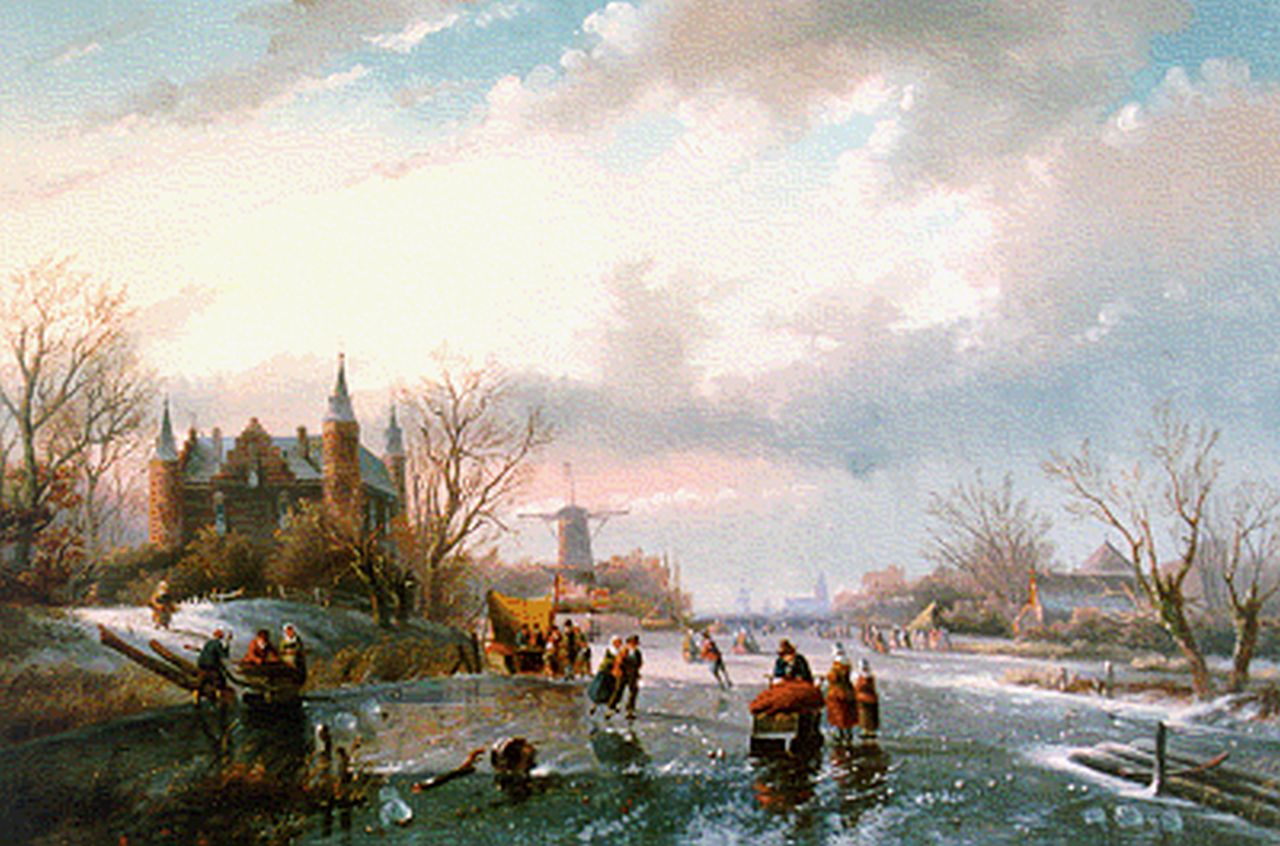 Spohler J.J. | Jan Jacob Spohler, Schaatsvertier met koek-en-zopie, olieverf op doek 55,0 x 83,3 cm, gesigneerd rechtsonder Spohler J.J. | Jan Jacob Spohler, Schaatsvertier met koek-en-zopie, olieverf op doek 55,0 x 83,3 cm, gesigneerd rechtsonder