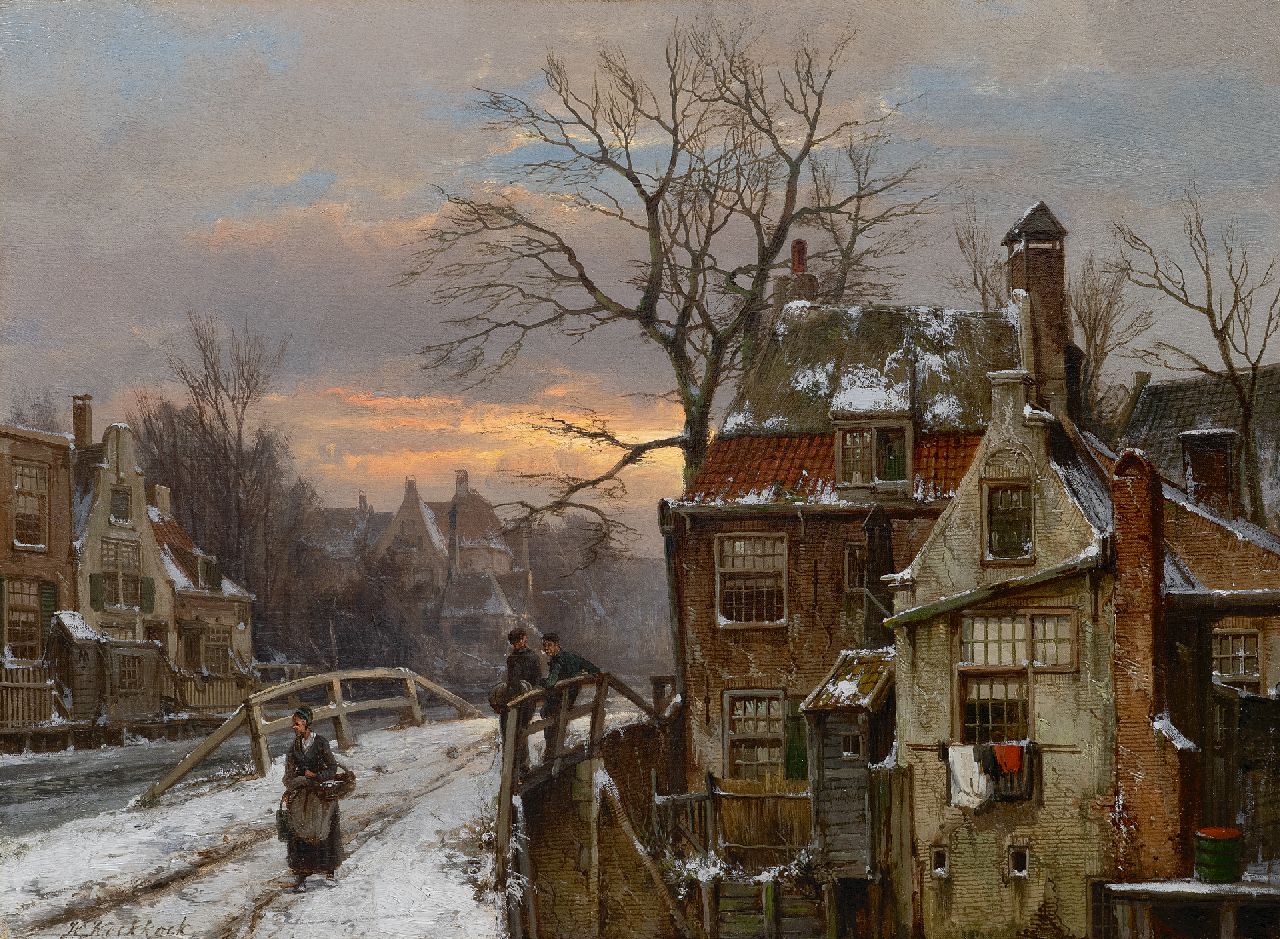 Koekkoek W.  | Willem Koekkoek | Schilderijen te koop aangeboden | Besneeuwd Hollands grachtje, olieverf op doek 45,3 x 60,0 cm, gesigneerd linksonder