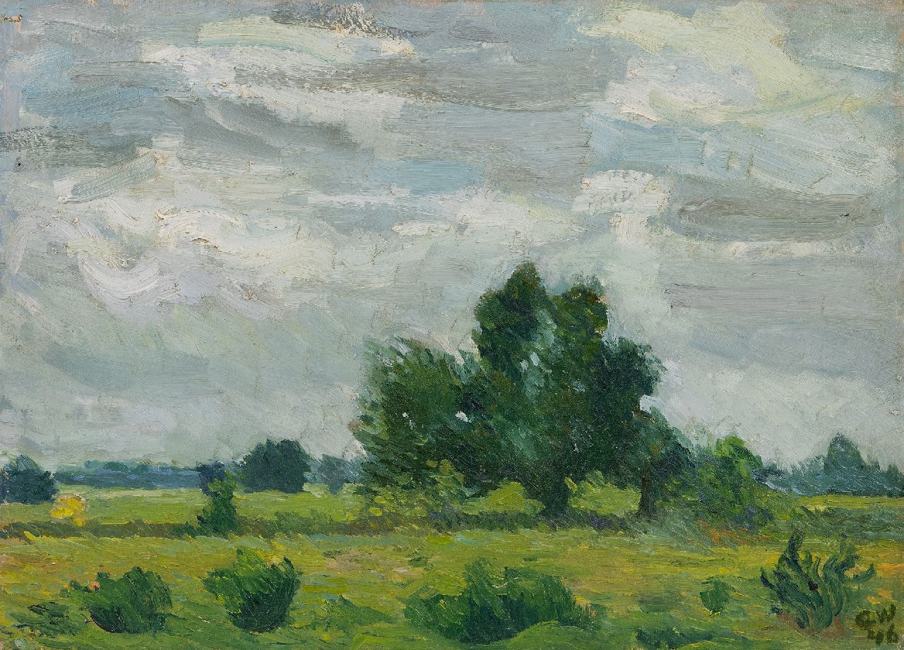 Westerik J. | Jacobus 'Co' Westerik | Schilderijen te koop aangeboden | Brabant, zomerstudie bij Alphen en Riel, olieverf op board 40,4 x 55,3 cm, gesigneerd rechtsonder met initialen en gedateerd '46 Westerik J. | Jacobus 'Co' Westerik | Schilderijen te koop aangeboden | Brabant, zomerstudie bij Alphen en Riel, olieverf op board 40,4 x 55,3 cm, gesigneerd rechtsonder met initialen en gedateerd '46