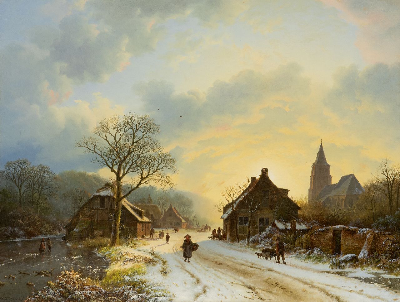 Koekkoek B.C. | Barend Cornelis Koekkoek | Schilderijen te koop aangeboden | Nederrijns winterlandschap met kerkje, geïnspireerd op de dorpskerk te Aerdt, olieverf op doek 39,7 x 52,4 cm, gesigneerd linksonder en gedateerd 1837 Koekkoek B.C. | Barend Cornelis Koekkoek | Schilderijen te koop aangeboden | Nederrijns winterlandschap met kerkje, geïnspireerd op de dorpskerk te Aerdt, olieverf op doek 39,7 x 52,4 cm, gesigneerd linksonder en gedateerd 1837