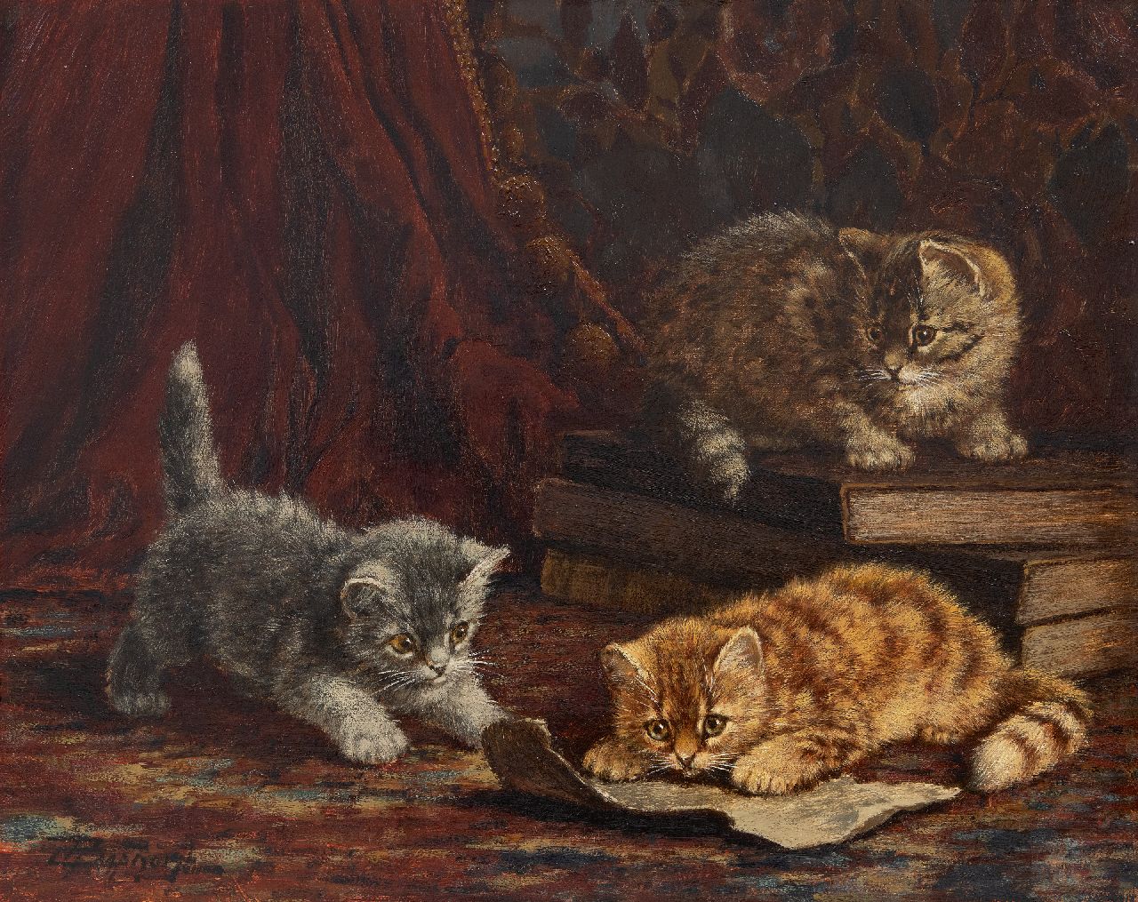 Raaphorst C. | Cornelis Raaphorst, Drie spelende katjes, olieverf op doek 40,3 x 50,2 cm, gesigneerd linksonder Raaphorst C. | Cornelis Raaphorst, Drie spelende katjes, olieverf op doek 40,3 x 50,2 cm, gesigneerd linksonder