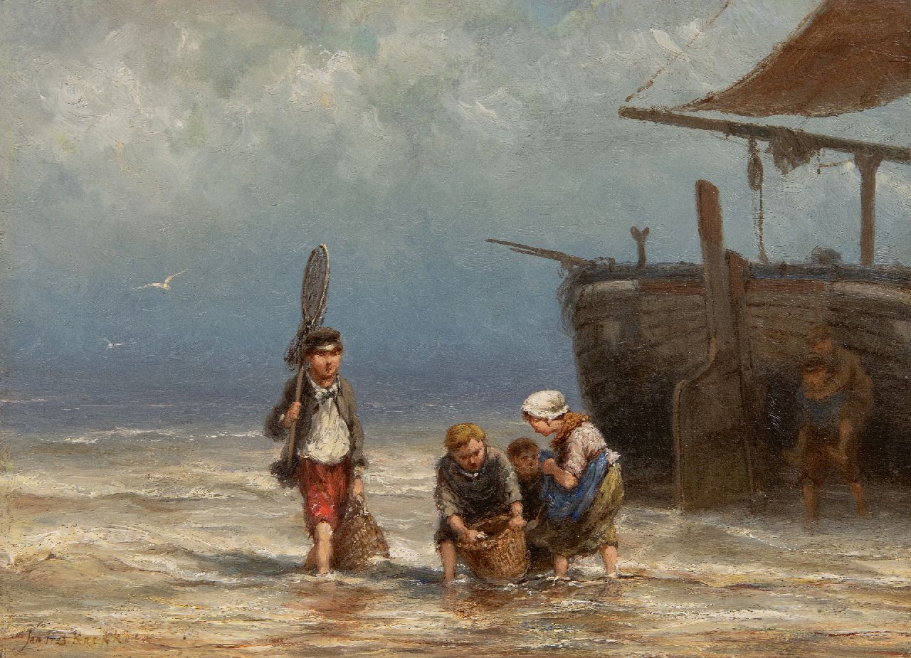 Koekkoek J.H.B. | Johannes Hermanus Barend 'Jan H.B.' Koekkoek | Schilderijen te koop aangeboden | Jonge vissertjes bij het strand, olieverf op doek 25,0 x 33,8 cm, gesigneerd linksonder Koekkoek J.H.B. | Johannes Hermanus Barend 'Jan H.B.' Koekkoek | Schilderijen te koop aangeboden | Jonge vissertjes bij het strand, olieverf op doek 25,0 x 33,8 cm, gesigneerd linksonder