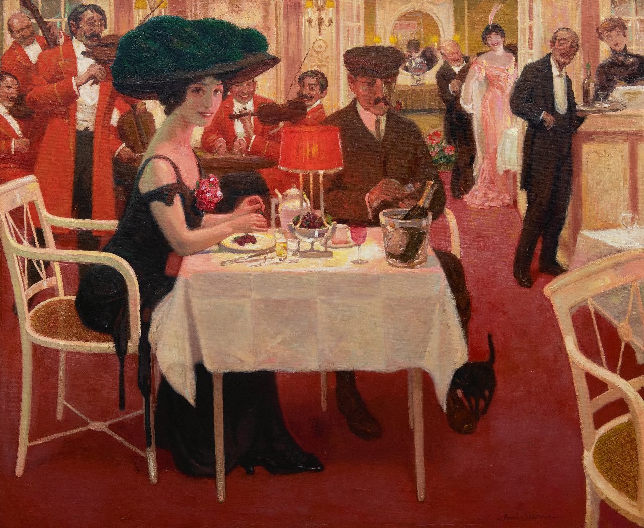 Stevens A.  | Aimé Stevens | Schilderijen te koop aangeboden | Een kostbaar avondje uit, olieverf op doek 100,1 x 120,0 cm, gesigneerd rechtsonder
