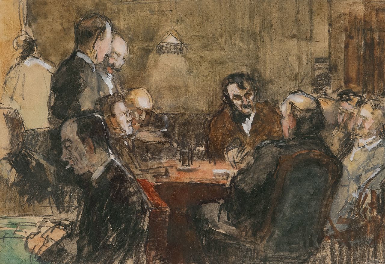 Arntzenius P.F.N.J. | Pieter Florentius Nicolaas Jacobus 'Floris' Arntzenius | te koop aangeboden | Avondje met vrienden in Pulchri Studio, Den Haag, aquarel en potlood op papier 16,0 x 23,0 cm Arntzenius P.F.N.J. | Pieter Florentius Nicolaas Jacobus 'Floris' Arntzenius | te koop aangeboden | Avondje met vrienden in Pulchri Studio, Den Haag, aquarel en potlood op papier 16,0 x 23,0 cm