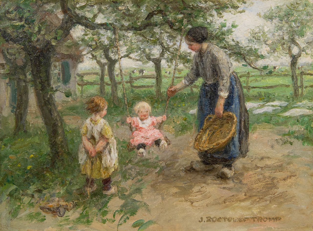 Zoetelief Tromp J. | Johannes 'Jan' Zoetelief Tromp | Schilderijen te koop aangeboden | Schommelen in de boomgaard, olieverf op doek 30,5 x 40,8 cm, gesigneerd rechtsonder Zoetelief Tromp J. | Johannes 'Jan' Zoetelief Tromp | Schilderijen te koop aangeboden | Schommelen in de boomgaard, olieverf op doek 30,5 x 40,8 cm, gesigneerd rechtsonder