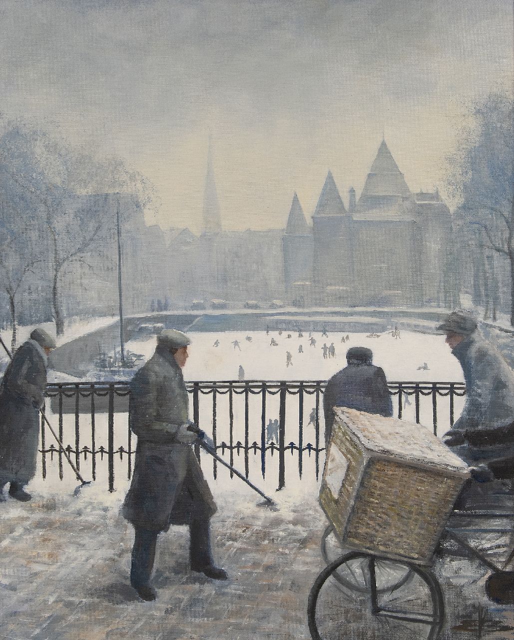 Verbiest-Boers E. | Eveline Verbiest-Boers | Schilderijen te koop aangeboden | De Amsterdamse OZ Voorburgwal en de Waag in de sneeuw, olieverf op doek op schildersboard 60,0 x 48,2 cm, gesigneerd rechtsonder met monogram Verbiest-Boers E. | Eveline Verbiest-Boers | Schilderijen te koop aangeboden | De Amsterdamse OZ Voorburgwal en de Waag in de sneeuw, olieverf op doek op schildersboard 60,0 x 48,2 cm, gesigneerd rechtsonder met monogram