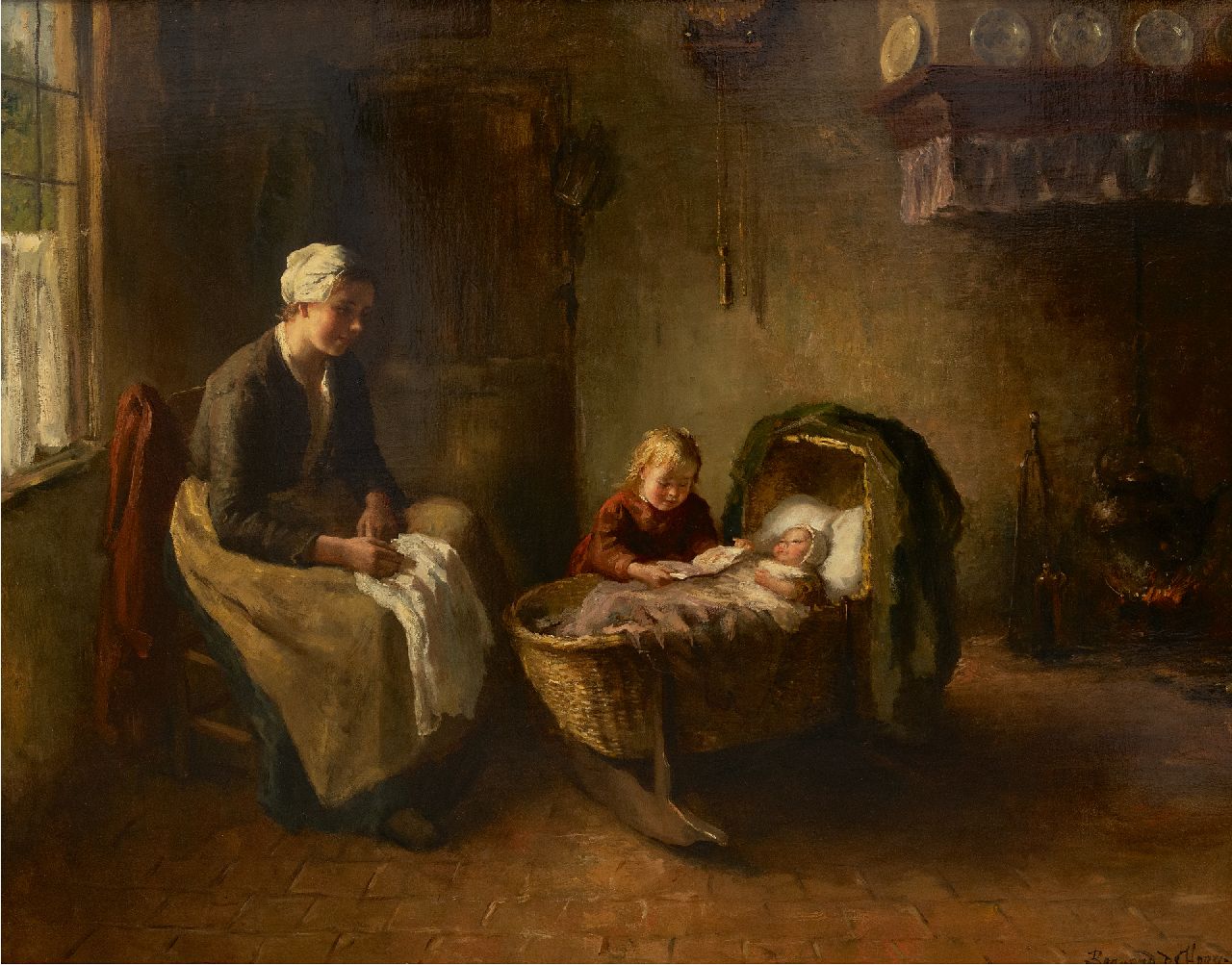 Hoog J.B. de | Johan 'Bernard' de Hoog | Schilderijen te koop aangeboden | Voorlezen, olieverf op doek 80,2 x 100,7 cm, gesigneerd rechtsonder Hoog J.B. de | Johan 'Bernard' de Hoog | Schilderijen te koop aangeboden | Voorlezen, olieverf op doek 80,2 x 100,7 cm, gesigneerd rechtsonder