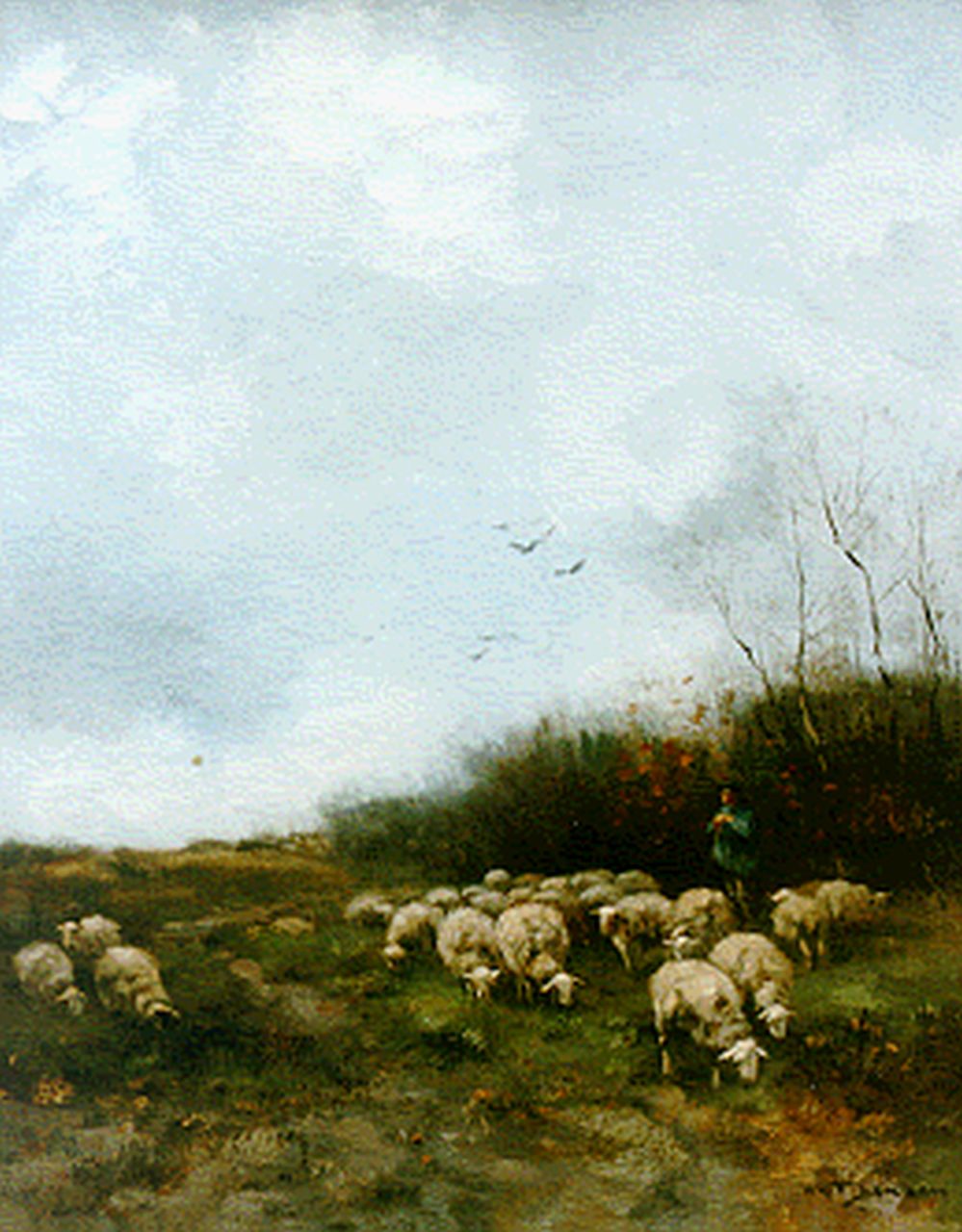 Jansen W.G.F. | 'Willem' George Frederik Jansen, Herder met zijn schaapskudde, olieverf op doek 55,0 x 45,0 cm, gesigneerd rechtsonder Jansen W.G.F. | 'Willem' George Frederik Jansen, Herder met zijn schaapskudde, olieverf op doek 55,0 x 45,0 cm, gesigneerd rechtsonder