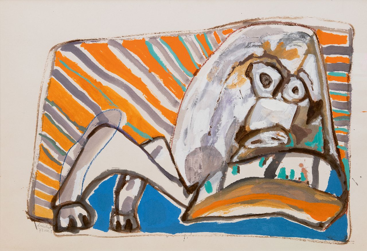 Lucebert (Lubertus Jacobus Swaanswijk) | Lucebert (Lubertus Jacobus Swaanswijk) | Aquarellen en tekeningen te koop aangeboden | Waakhond II, gouache op papier 70,0 x 100,3 cm, gesigneerd linksonder en gedateerd 77.VIII.5 Lucebert (Lubertus Jacobus Swaanswijk) | Lucebert (Lubertus Jacobus Swaanswijk) | Aquarellen en tekeningen te koop aangeboden | Waakhond II, gouache op papier 70,0 x 100,3 cm, gesigneerd linksonder en gedateerd 77.VIII.5